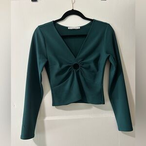Abercrombie & Fitch Long Sleeve Green Key Hole Front Top
